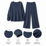 Noctelle Navy V-Neck Knit Lounge Set