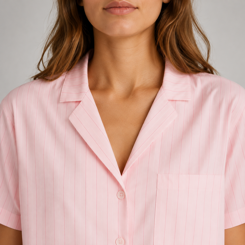Roselle Pink Pinstripe Shirt & Shorts Set