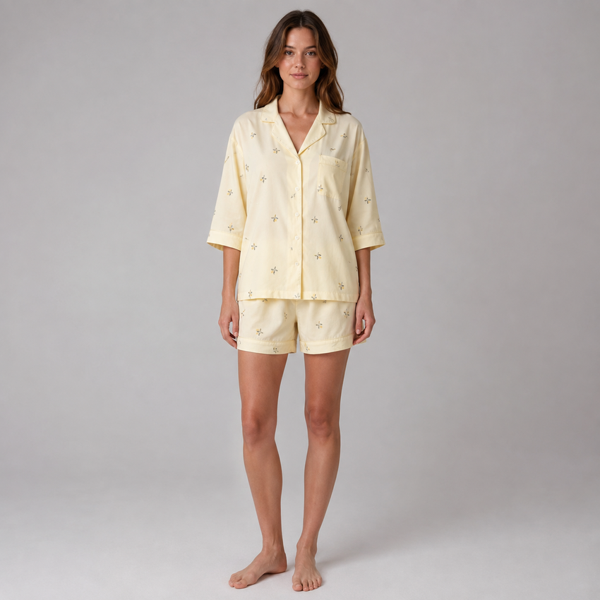 Solenne Lemon Organic Cotton Shirt & Shorts Set