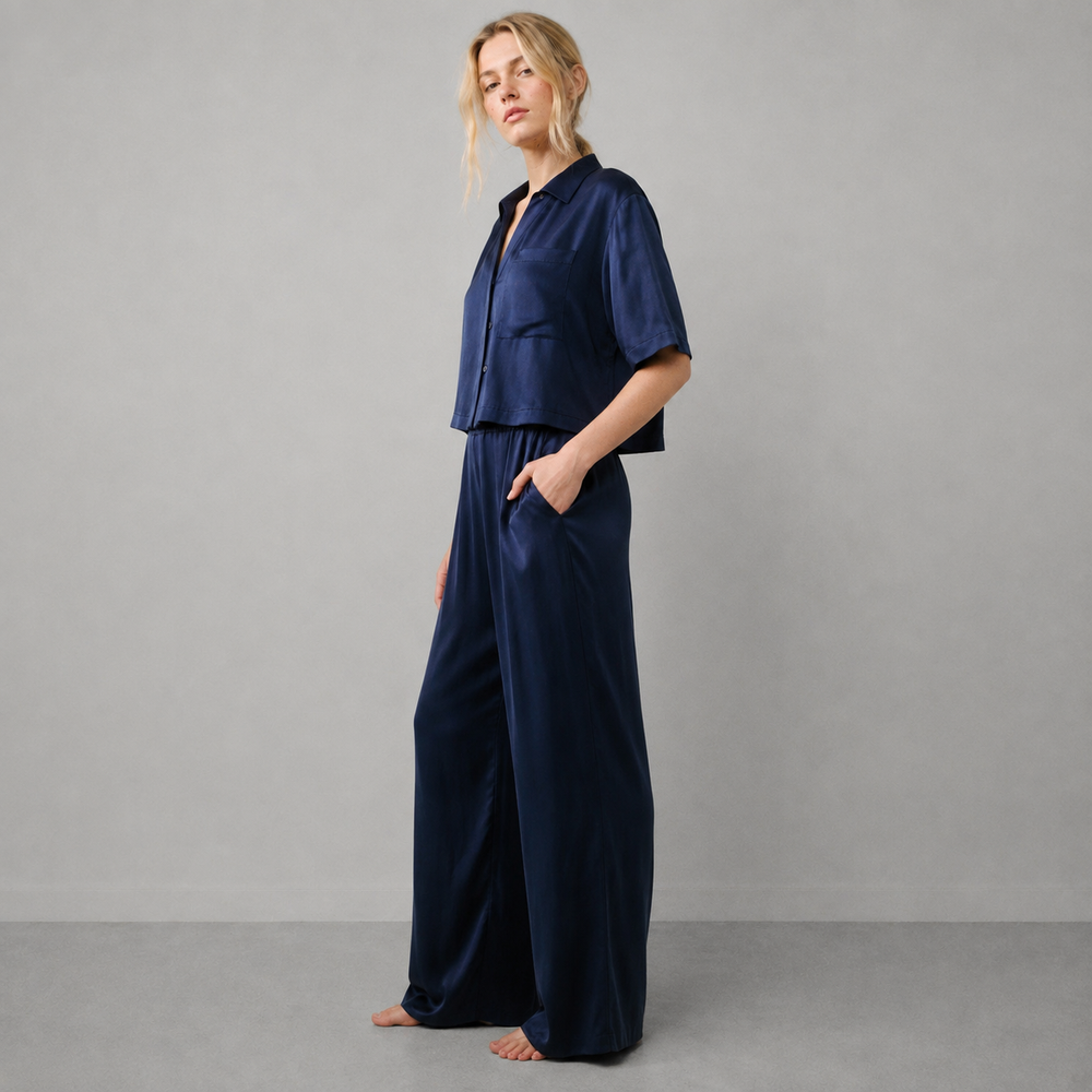 Pure Organic Cotton High Rise Pant Set — neckline and closure detail