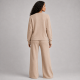 Alba Beige Ribbed Knit Lounge Set