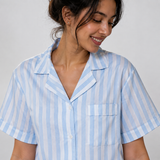 Lunara Striped Blue & White Shirt Shorts Nightwear