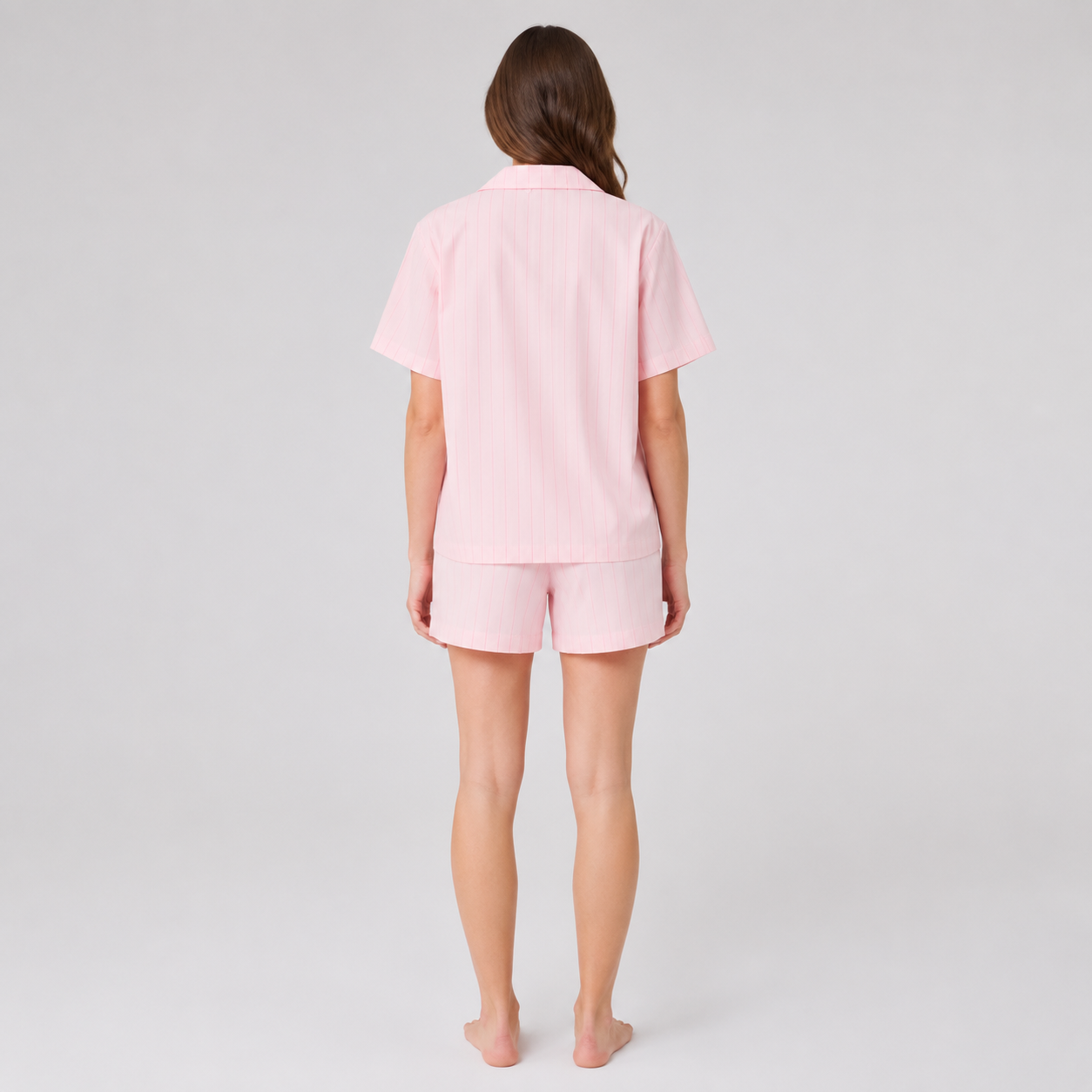 Roselle Pink Pinstripe Shirt & Shorts Set