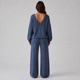 Noctelle Navy V-Neck Knit Lounge Set