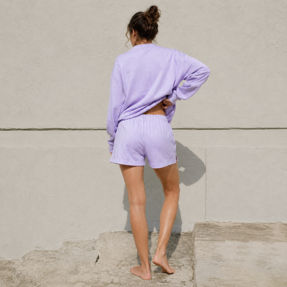 Lilac Cloud Sweatshirt & Shorts Lounge Set back view