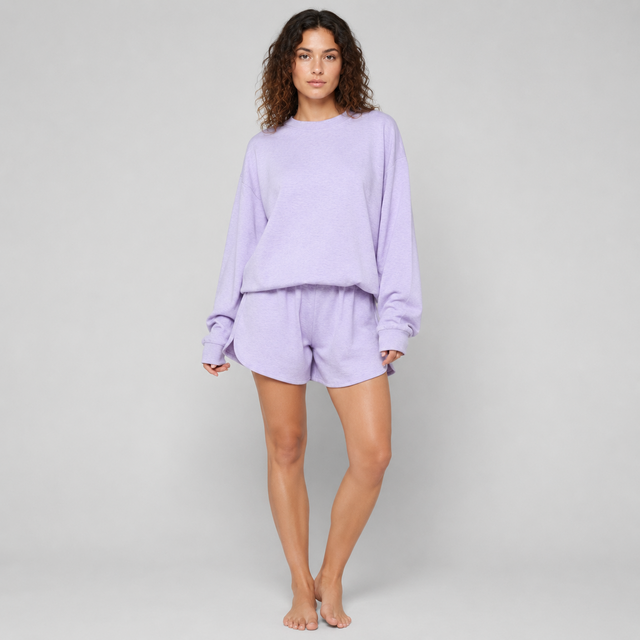 Lilac Cloud Sweatshirt & Shorts Lounge Set model view