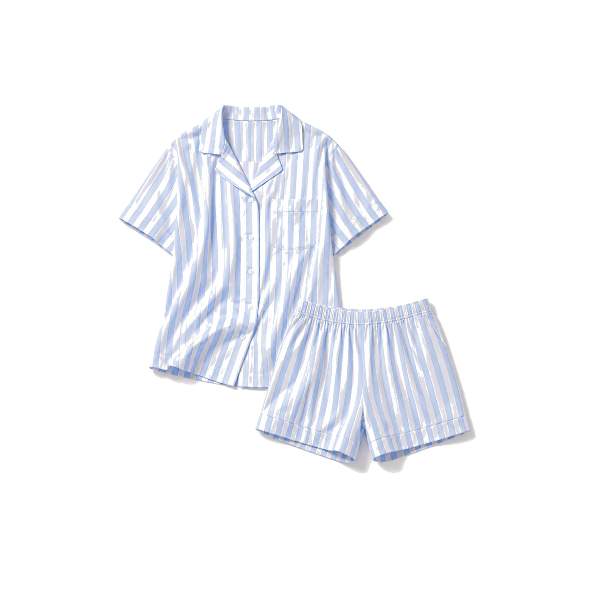 Lunara striped blue and white nightwear on white background