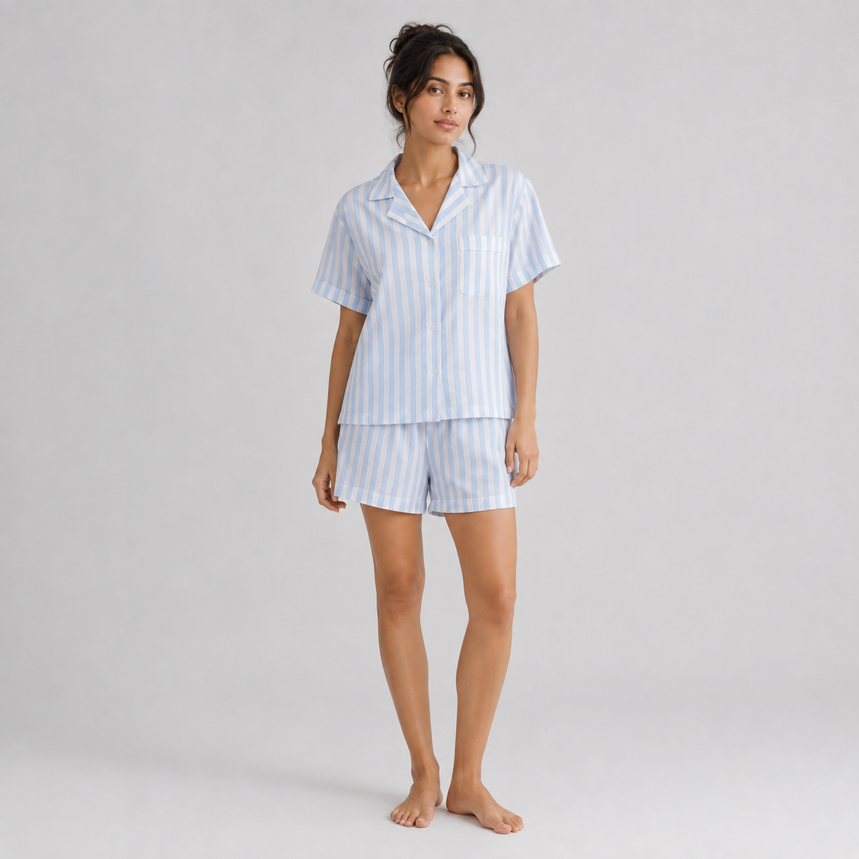 Lunara blue and white striped shirt and shorts full model