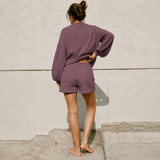 Mauvelle Ribbed Crop Top & Shorts Lounge Set back view