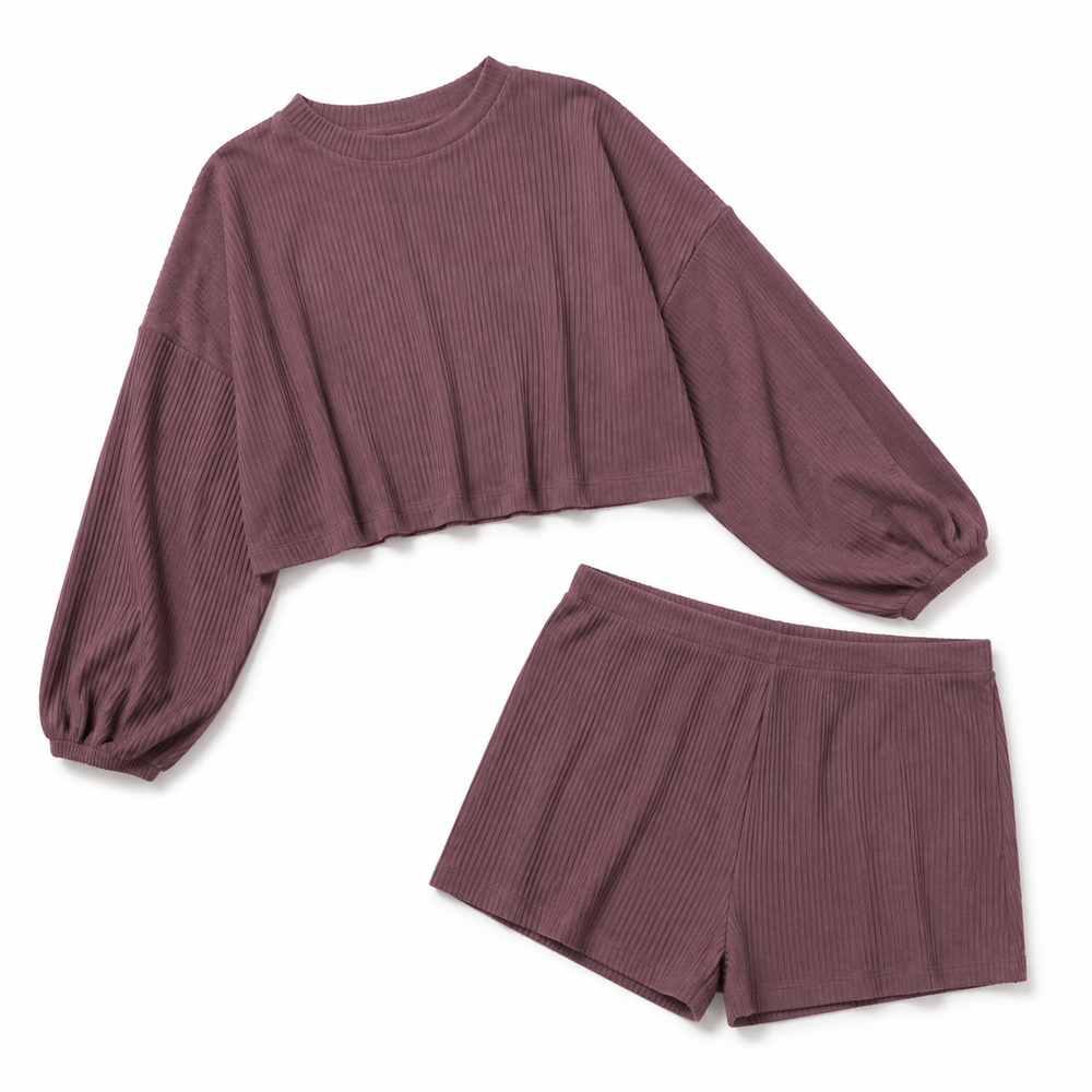 Mauvelle Ribbed Crop Top & Shorts Lounge Set product view