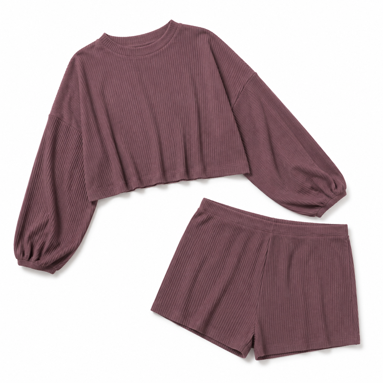 Mauvelle Ribbed Crop Top & Shorts Lounge Set product view