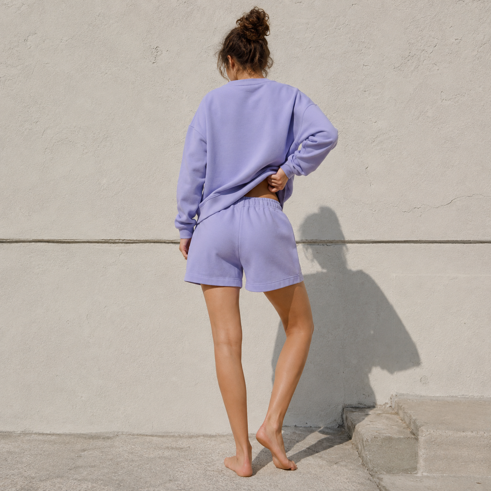Motherhood Club Lavender Sweatshirt & Shorts Set back view