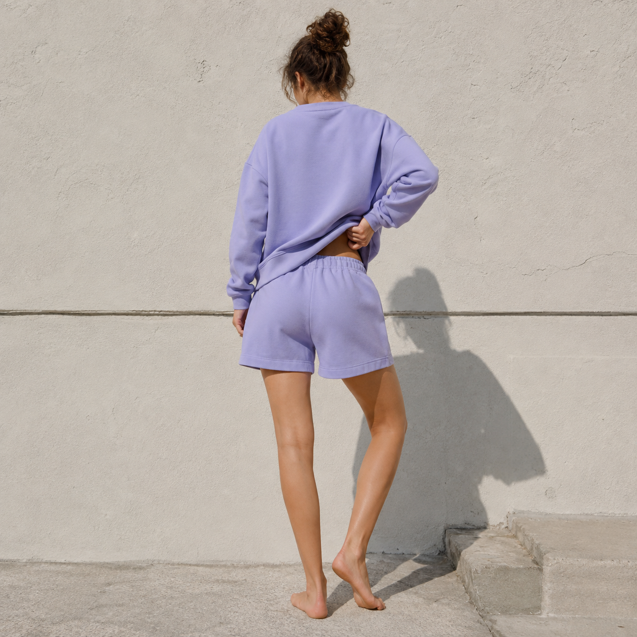 Motherhood Club Lavender Sweatshirt & Shorts Set back view