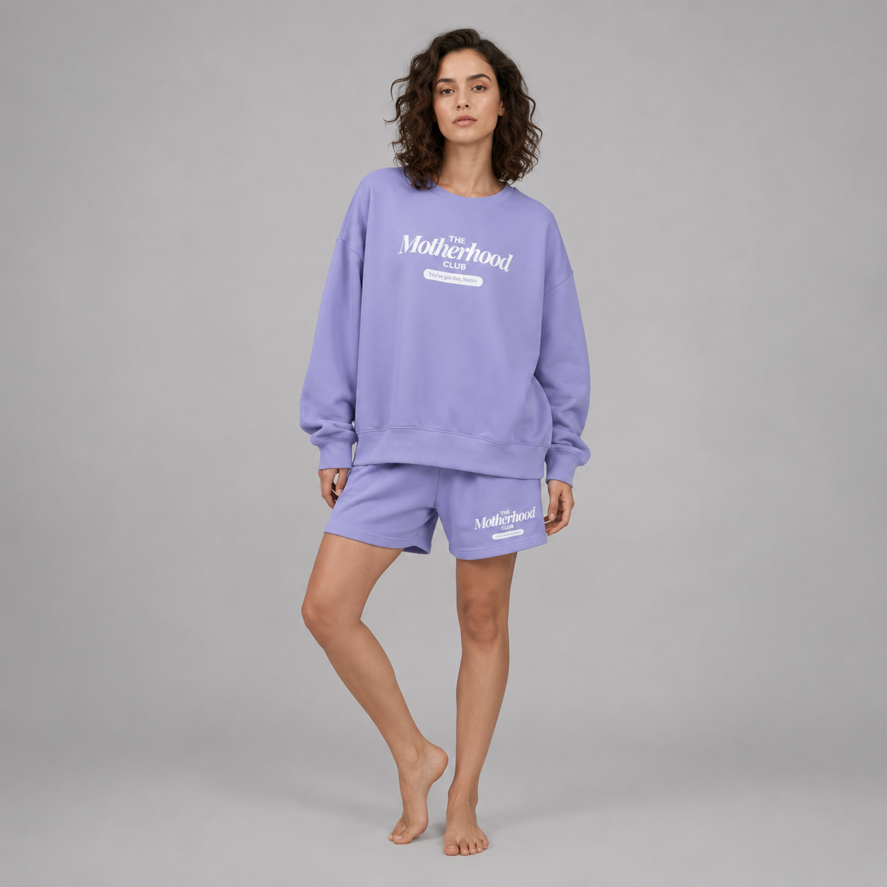 Motherhood Club Lavender Sweatshirt & Shorts Set model view