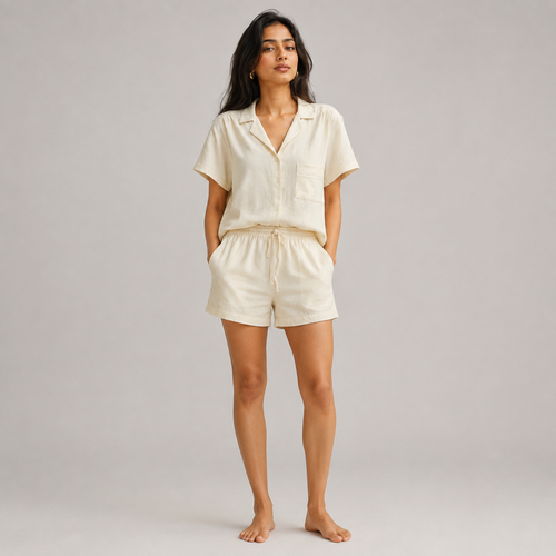 Cloud Cream organic cotton short set full-length model image