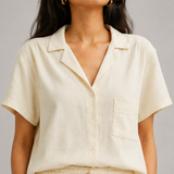 Cloud Cream organic cotton short set notch collar and button closure