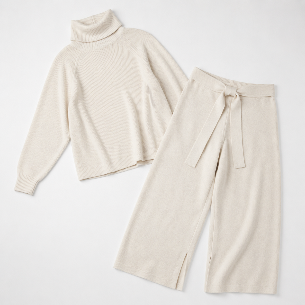 Eira Ivory Turtleneck Knit Lounge Set — Product-only on white background