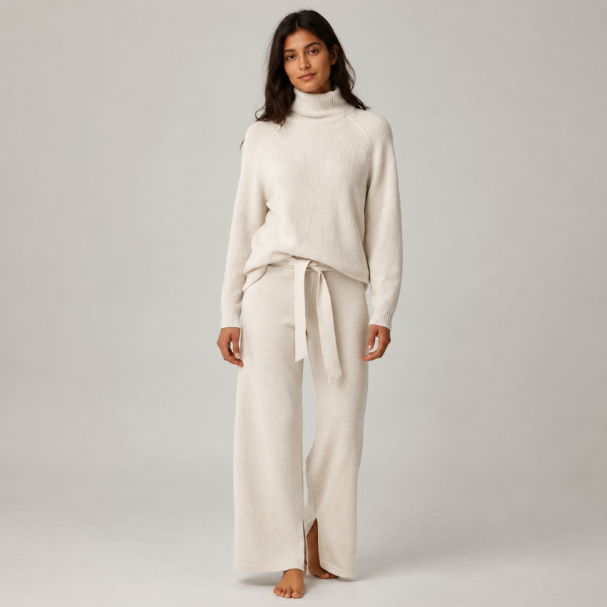 Eira Ivory Turtleneck Knit Lounge Set