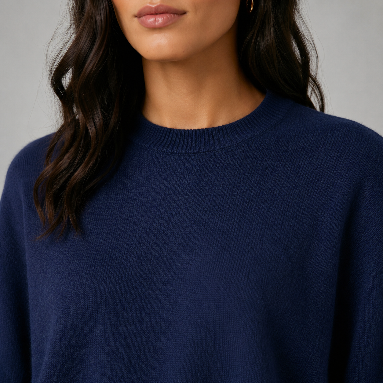Indigo Muse Oversized Tee & Lounge Pants — Neckline construction close-up