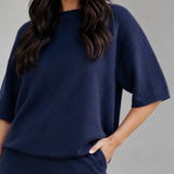 Indigo Muse Oversized Tee & Lounge Pants — Sleeve construction close-up
