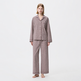 Ivory micro-check organic cotton pajama set full-length front model