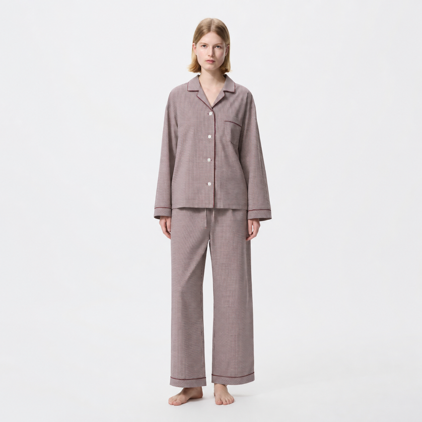 Ivory Micro-Check Organic Cotton Pajama Set