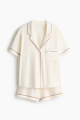 Ivory rose-piped cotton short set on white background