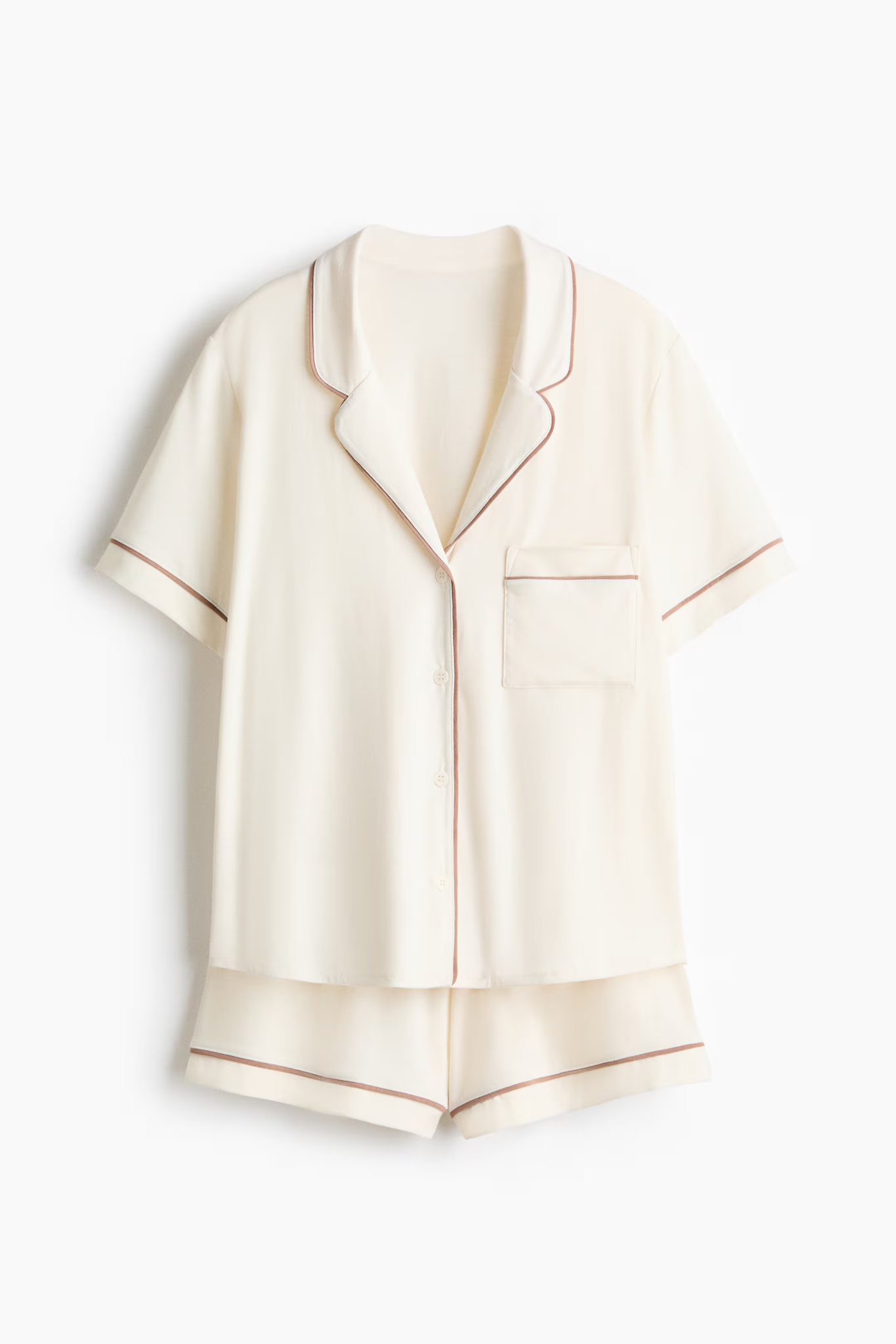 Ivory rose-piped cotton short set on white background