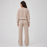 Lune Taupe Cropped Knit Lounge Set — Full-length model back view