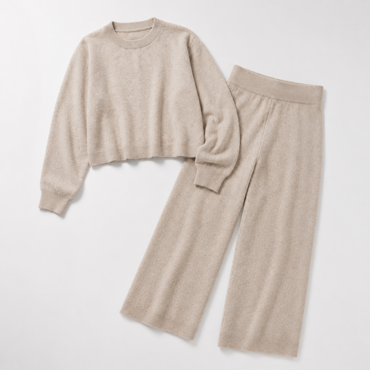 Lune Taupe Cropped Knit Lounge Set — Product-only on white background