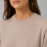 Lune Taupe Cropped Knit Lounge Set — Neckline construction close-up