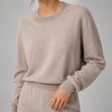 Lune Taupe Cropped Knit Lounge Set — Sleeve construction close-up