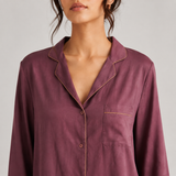 Mauve Elan silk-cotton pajama shirt collar and button closure
