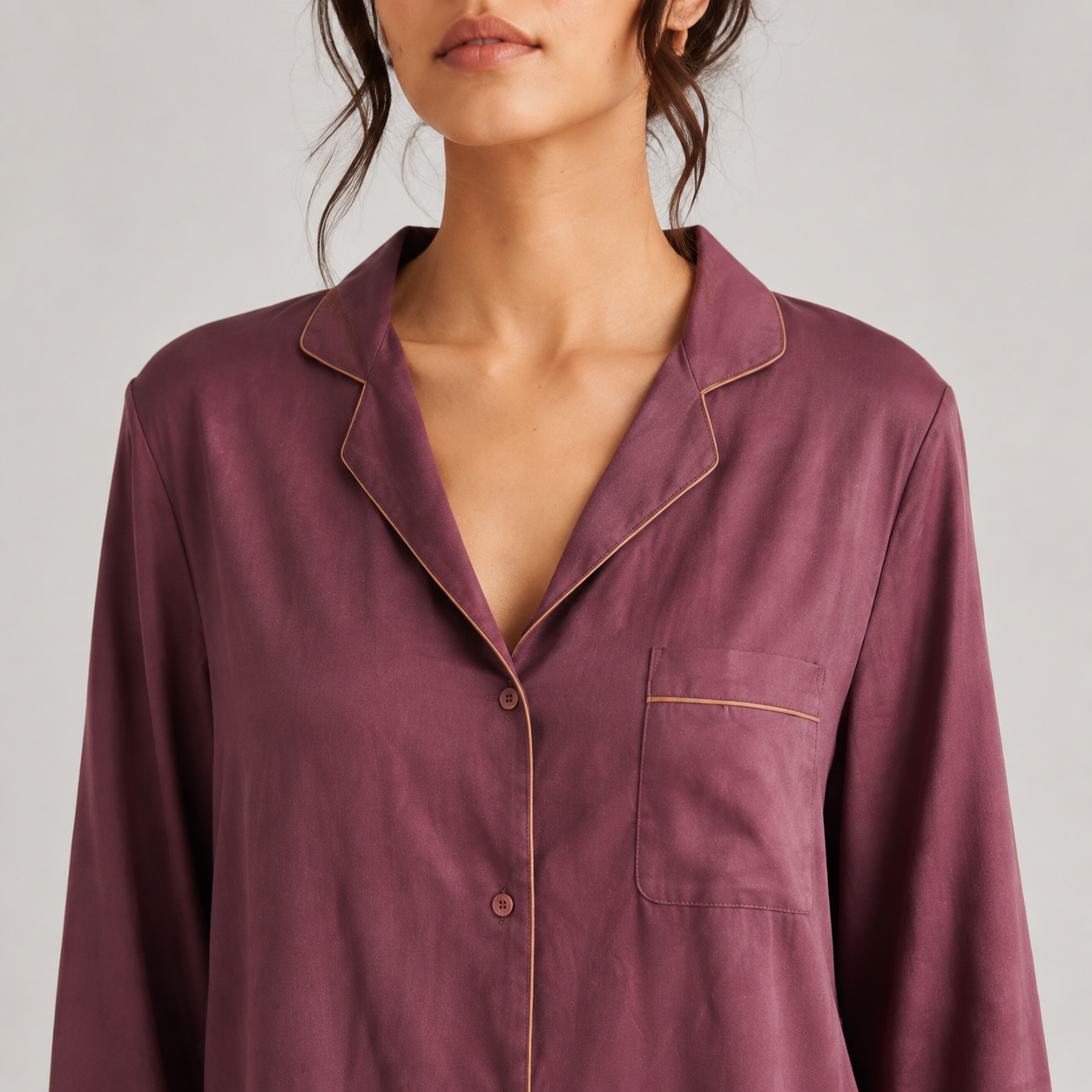 Mauve Elan silk-cotton pajama shirt collar and button closure