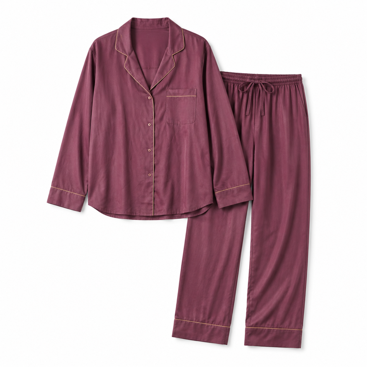 Mauve Elan silk-cotton shirt and pajama set on white background