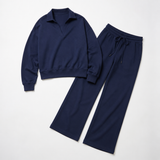 Minuit Navy Polo-Collar Lounge Set — Product-only on white background