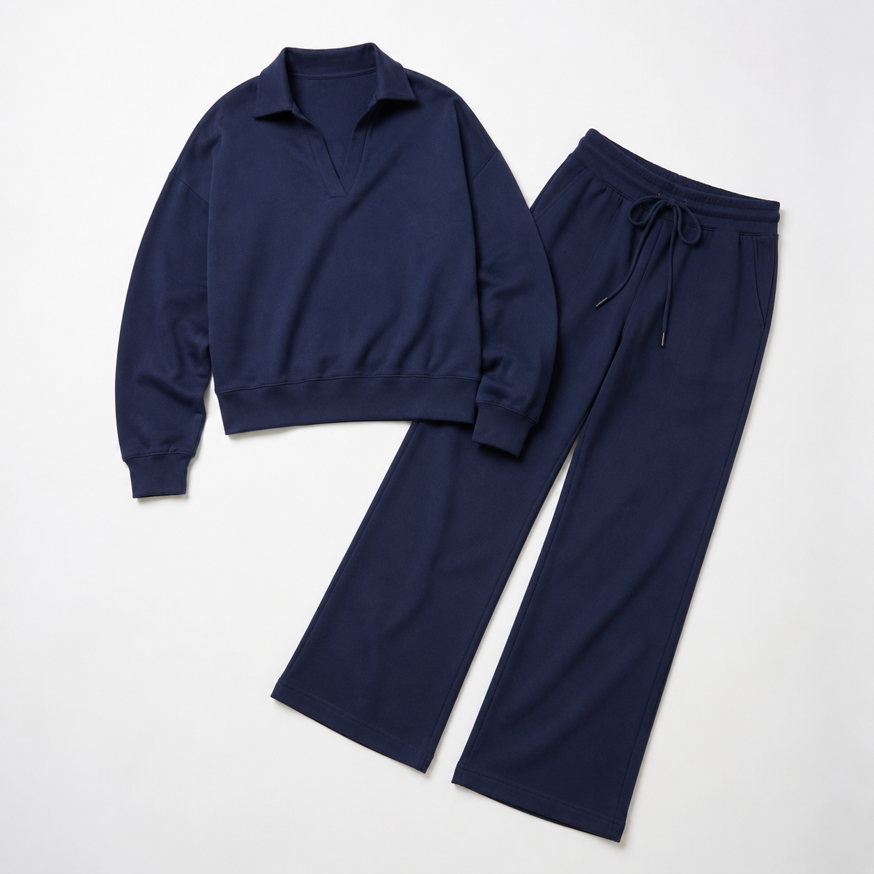 Minuit Navy Polo-Collar Lounge Set — Product-only on white background