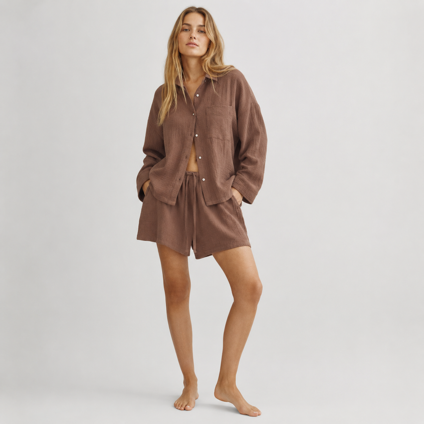 Mauve Organic Cotton Muslin Shirt & Shorts Set