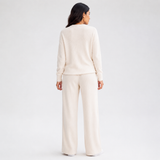 Neve Ivory Crewneck Knit Lounge Set — Full-length model back view