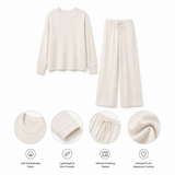 Neve Ivory Crewneck Knit Lounge Set — Product detailing and fabric features