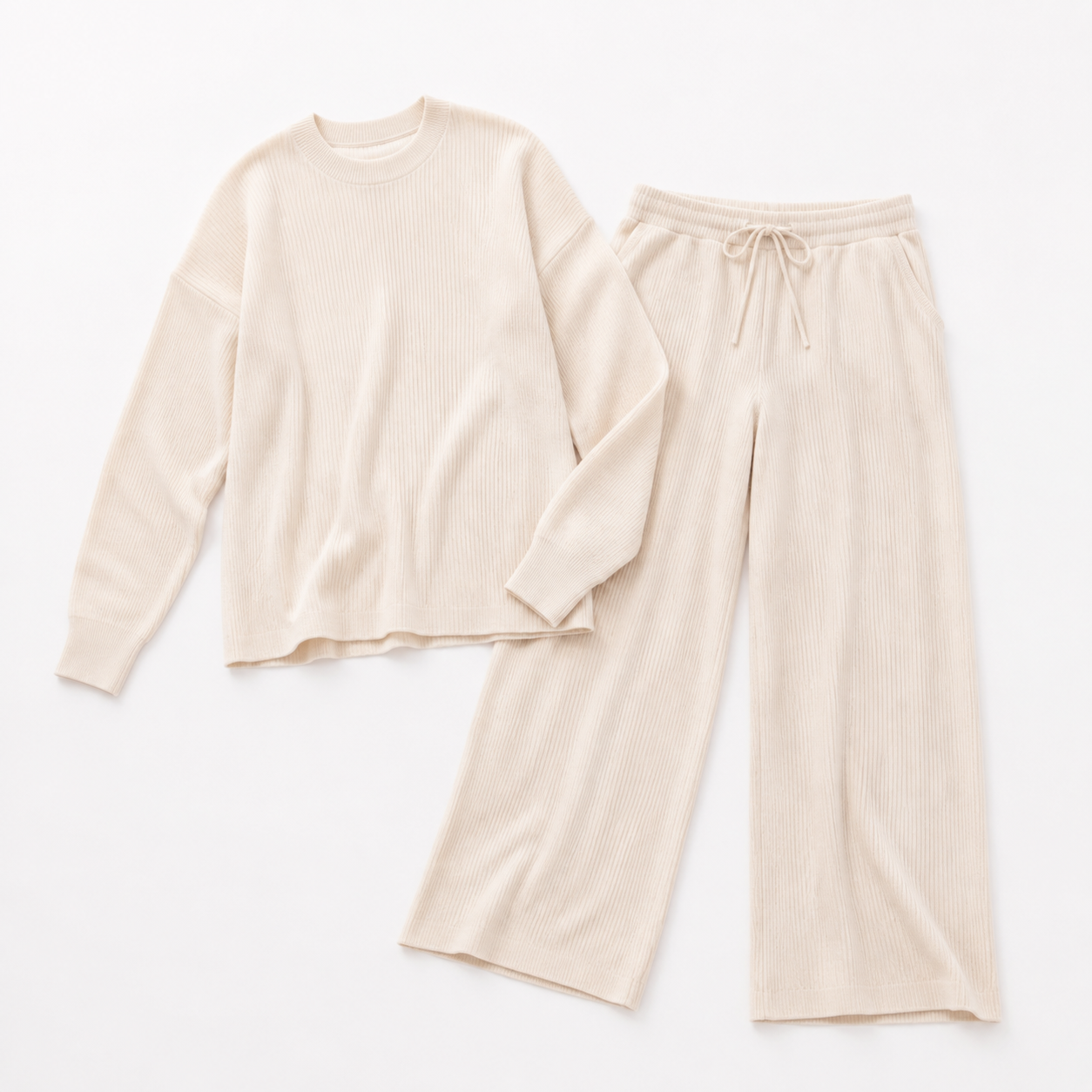 Neve Ivory Crewneck Knit Lounge Set — Product-only on white background