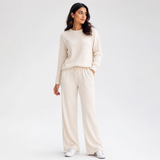 Neve Ivory Crewneck Knit Lounge Set — Full-length model front view