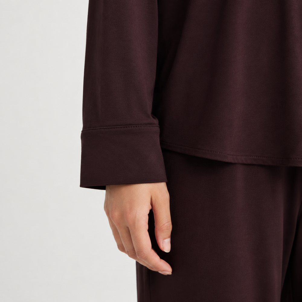 Deep burgundy pajama shirt sleeve and cuff closure