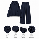 Nuit Atelier Navy Hoodie & Wide-Leg Set — Product detailing and fabric features