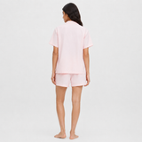Rosée Blush Button-Down Shirt & Shorts Set — Full-length model back view