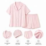 Rosée Blush Button-Down Shirt & Shorts Set — Product detailing and fabric features