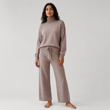 Serein Taupe Turtleneck Knit Lounge Set — Full-length model front view