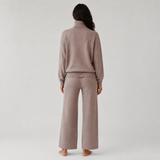 Serein Taupe Turtleneck Knit Lounge Set — Full-length model back view