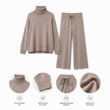 Serein Taupe Turtleneck Knit Lounge Set — Product detailing and fabric features