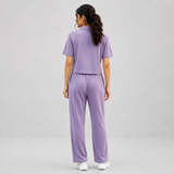 Violette Lilac Cropped Shirt & Pajama Set — Full-length model back view